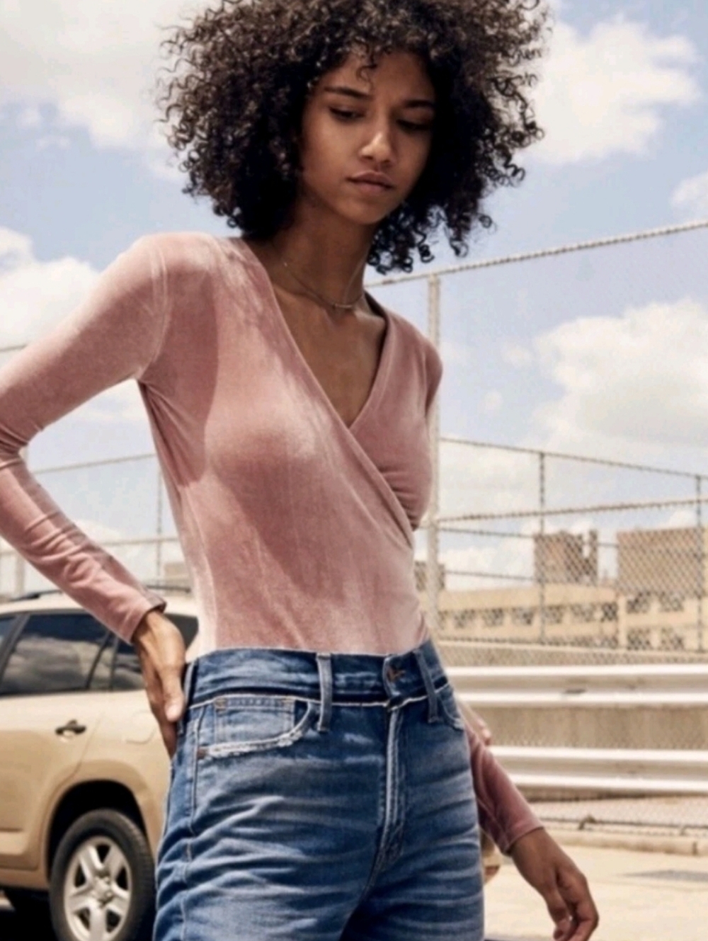NWT Madewell Pink Velvet Overlapping Bodysuit Size XS